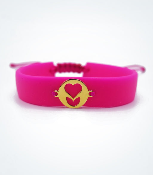 Heart flower on dark pink rubber bracelet