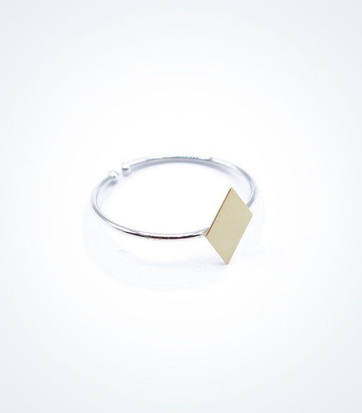 Yellow gold Lozenge motif on white gold ring wire