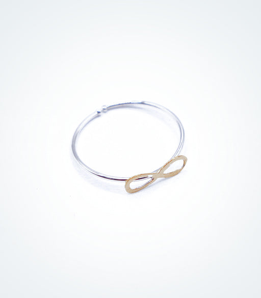 Yellow gold Infinity motif on white gold ring wire
