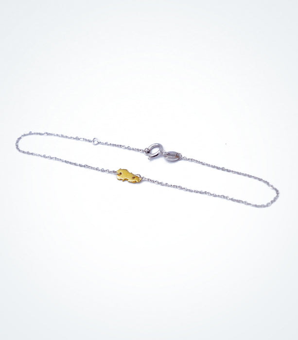Yellow gold Map of Lebanon motif with a white gold chain bracelet
