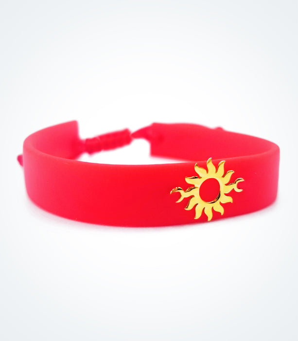 Sun on red rubber bracelet