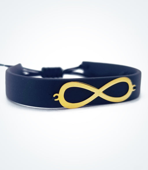 Infinity on black rubber bracelet