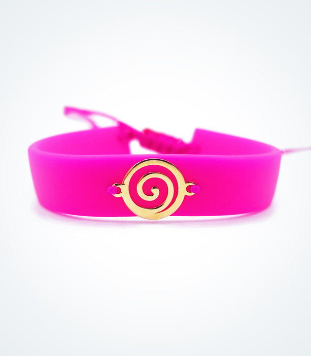 Heart Spiral on dark pink rubber bracelet