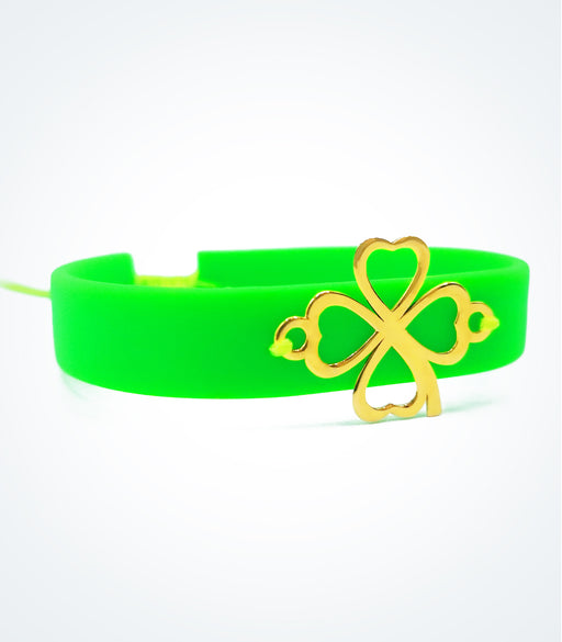 Clover on green rubber bracelet