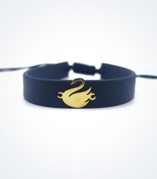 Swan on black rubber bracelet