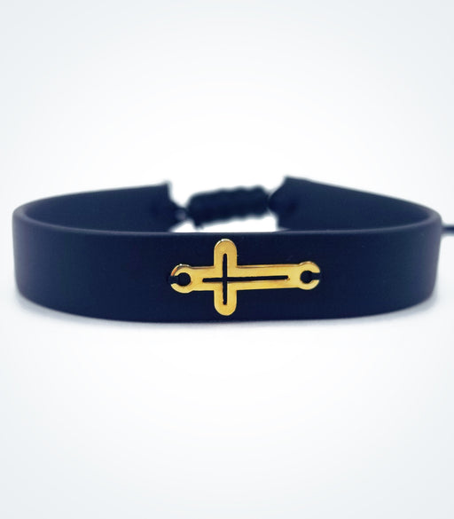 Slit Cross on black rubber bracelet