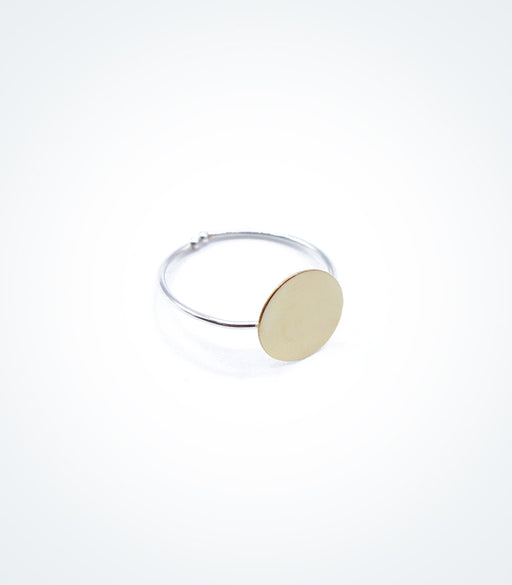 Yellow gold Circle motif on white gold ring wire