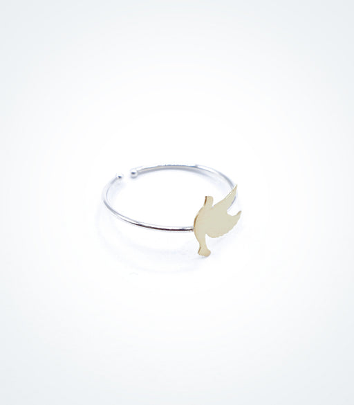 Yellow gold Dove motif on white gold ring wire
