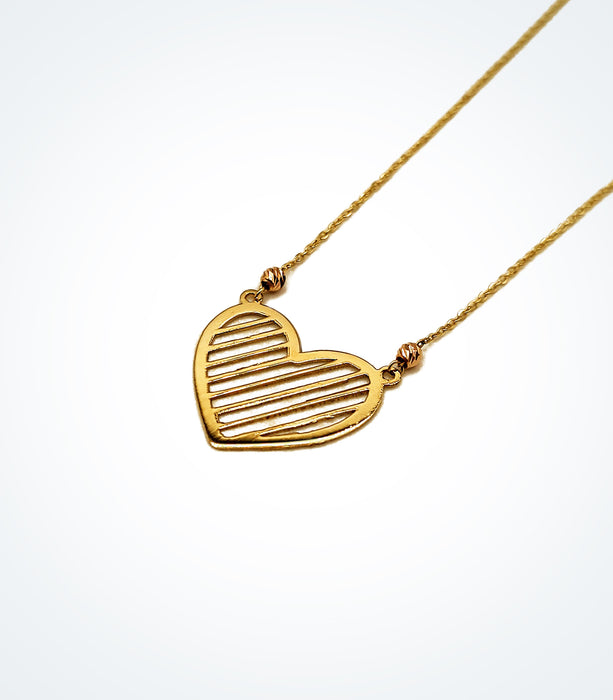 Love Shutters heart necklace with rose gold ball beads